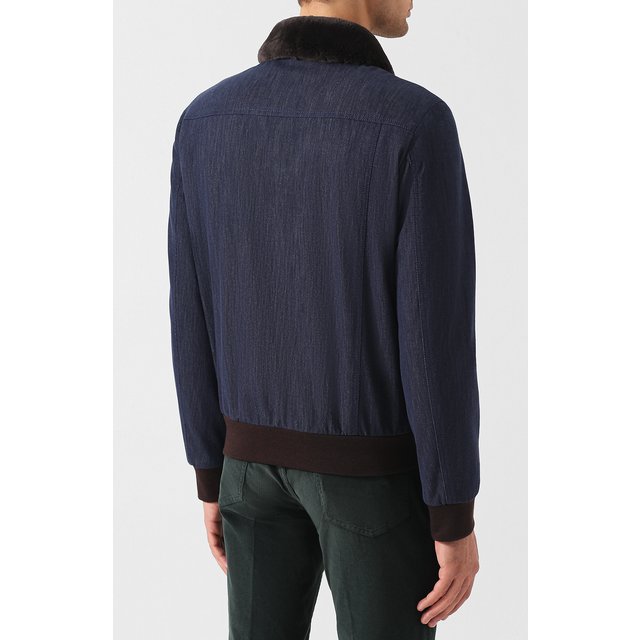 фото Джинсовая куртка на молнии с меховой отделкой воротника zilli