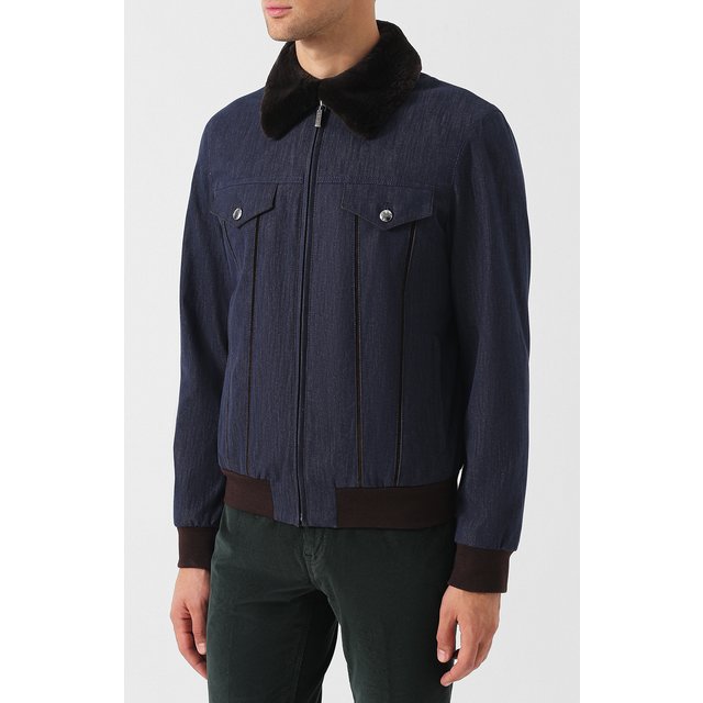 фото Джинсовая куртка на молнии с меховой отделкой воротника zilli