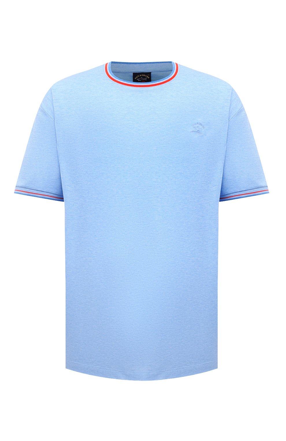 Мужская хлопковая футболка PAUL&SHARK голубого цвета, арт. 21411004/C00/3XL-6XL | Фото 1 (Принт: Без принта; Рукава: Короткие; Длина (для топов): Удлиненные; Материал внешний: Хлопок; Размерность: Маломерит; Стили: Кэжуэл)