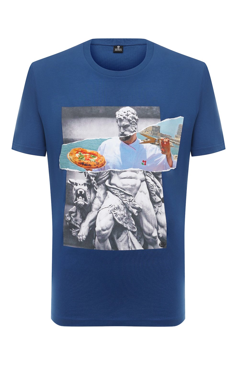 Фото Мужская синяя хлопковая футболка SEETEES, арт. T1MAN-PIZZA TIME Италия T1MAN-PIZZA TIME 