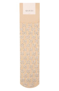 Женские носки GUCCI бежевого цвета, арт. 676642/3G354 | Фото 2 (Материал внешний: Синтетический материал; Материал сплава: Проставлено; Нос: Не проставлено)