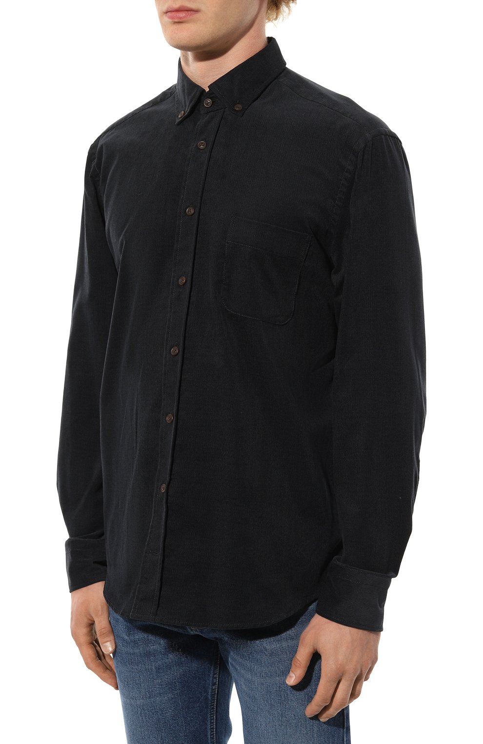 Мужская хлопковая рубашка VAN LAACK черного цвета, арт. R0Y-TFK/150271 | Фото 3 (Манжеты: На пуговицах; Воротник: Button down; Рукава: Длинные; Рубашки М: Regular Fit; Случай: Повседневный; Длина (для топов): Стандартные; Материал сплава: Проставлено; Материал внешний: Хлопок; Принт: Однотонные; Драгоценные камни: Проставлено; Стили: К эжуэл)