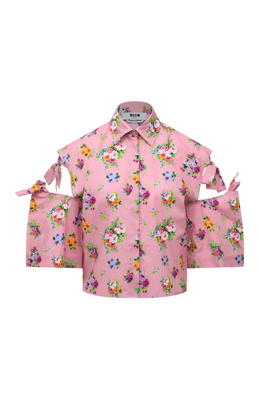 Женская хлопковая блузка MSGM светло-розового цвета, арт. 3241MDE04 227160 | Фото 1 (Рукава: Короткие; Длина (для топов): Стандартные; Принт: С принтом; Материал внешний: Хлопок; Стили: Романтичный; Женское Кросс-КТ: Блуза-одежда)