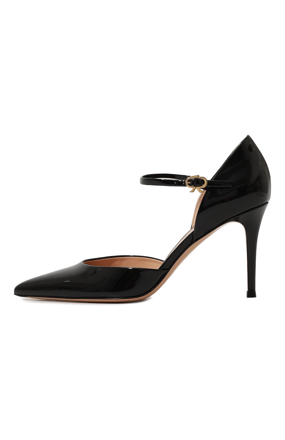 Женские кожаные туфли ribbon 85 GIANVITO ROSSI черного цвета, арт. G40423.85RIC.VERNER0 | Фото 4 (Каблук высота: Высокий; Материал внутренний: Натуральная кожа; Материал сплава: Проставлено; Каблук тип: Шпилька; Подошва: Плоская; Драгоценные камни: Проставлено)