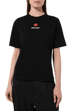Женская хлопковая футболка DSQUARED2 черного цвета, арт. S75GD0358/S23009 | Фото 3 (Рукава: Короткие; Длина (для топов): Стандартные; Принт: С принтом; Материал сплава: Проставлено; Материал внешний: Хлопок; Стили: Спорт-шик; Женское Кросс-КТ: Футболка-одежда; Драгоценные камни: Проставлено)