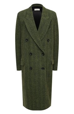 Женское шерстяное пальто DRIES VAN NOTEN зеленого цвета, арт. 202-10225-1260 | Фото 1 (Материал внешний: Шерсть; Рукава: Длинные; Стили: Классический; Длина (верхняя одежда): Длинные; 1-2-бортные: Двубортные; Материал подклада: Купро)
