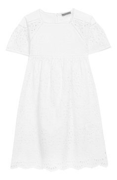 Детское хлопковое платье ERMANNO SCERVINO белого цвета, арт. 44 I AB08 SAN/4-8 | Фото 1 (Рукава: Короткие; Случай: Повседневный; Материал внешний: Хлопок; Девочки Кросс-КТ: Платье-одежда; Статус проверки: Проверена категория; Ростовка одежда: 8 лет | 128 см)