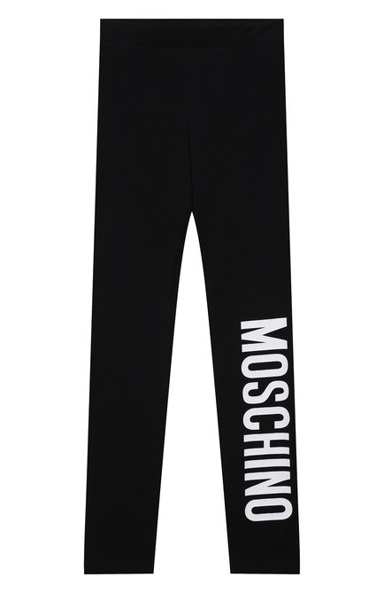 Детские хлопковые леггинсы MOSCHINO черного цвета, арт. HGP047/LBA00/4A-8A | Фото 1 (Материал внешний: Хлопок; Случай: Повседневный; Девочки Кросс-КТ: Леггинсы-одежда; Ростовка одежда: 4 года | 104 см, 5 лет | 110 см, 6 лет | 116 см, 8 лет | 128 см)
