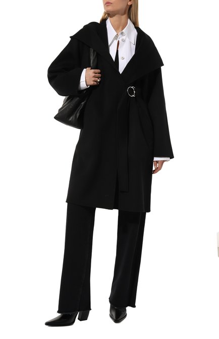 Женское шерстяное пальто BARBARA BUI черного цвета, арт. C1106CAS | Фото 2 (Материал внешний: Шерсть; Рукава: Длинные; Длина (верхняя одежда): До колена; Драгоценные камни: Проставлено; Материал сплава: Проставлено)