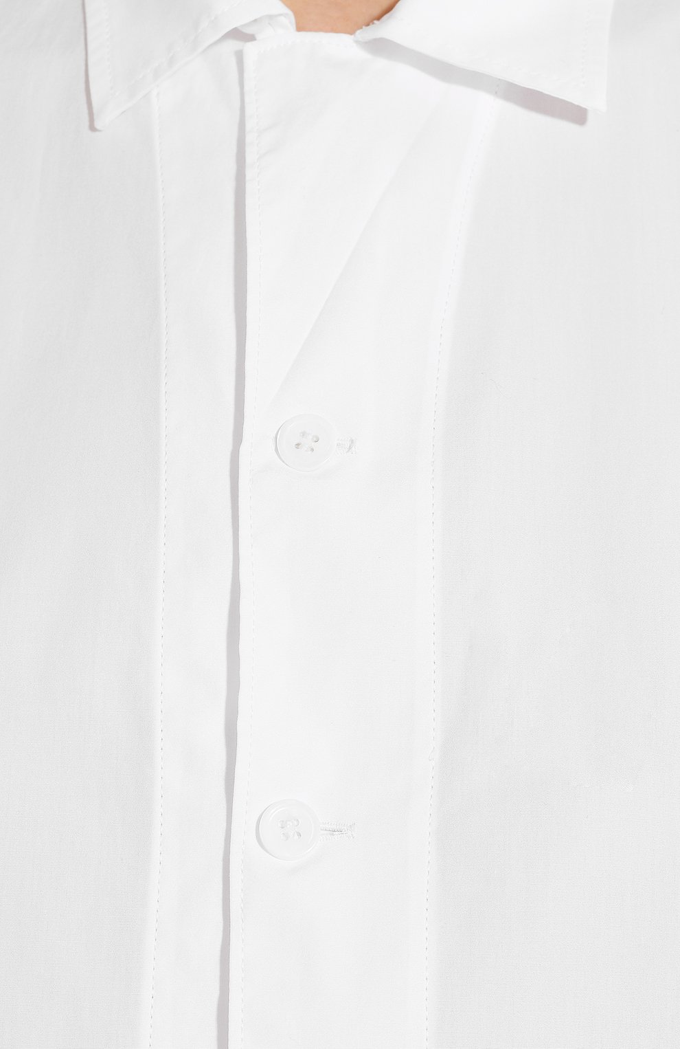 Женская хлопковая рубашка YOHJI YAMAMOTO белого цвета, арт. NN-B06-001 | Фото 5 (Рукава: Длинные; Принт: Без принта; Женское Кросс-КТ: Рубашка-одежда; Длина (для топов): Удлиненные; Материал внешний: Хлопок)
