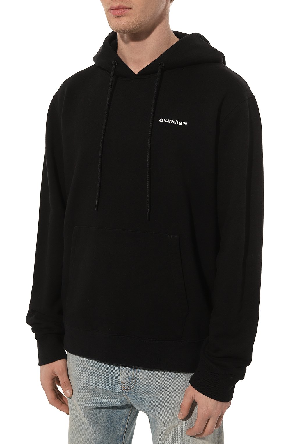 Мужской хлопковое худи OFF-WHITE черного цвета, арт. OMBB097F22FLE0151001 | Фото 3 (Рукава: Длинные; Длина (для топов): Стандартные; Стили: Гранж; Принт: С принтом; Мужское Кросс-КТ: Худи-одежда; Материал внешний: Хлопок)