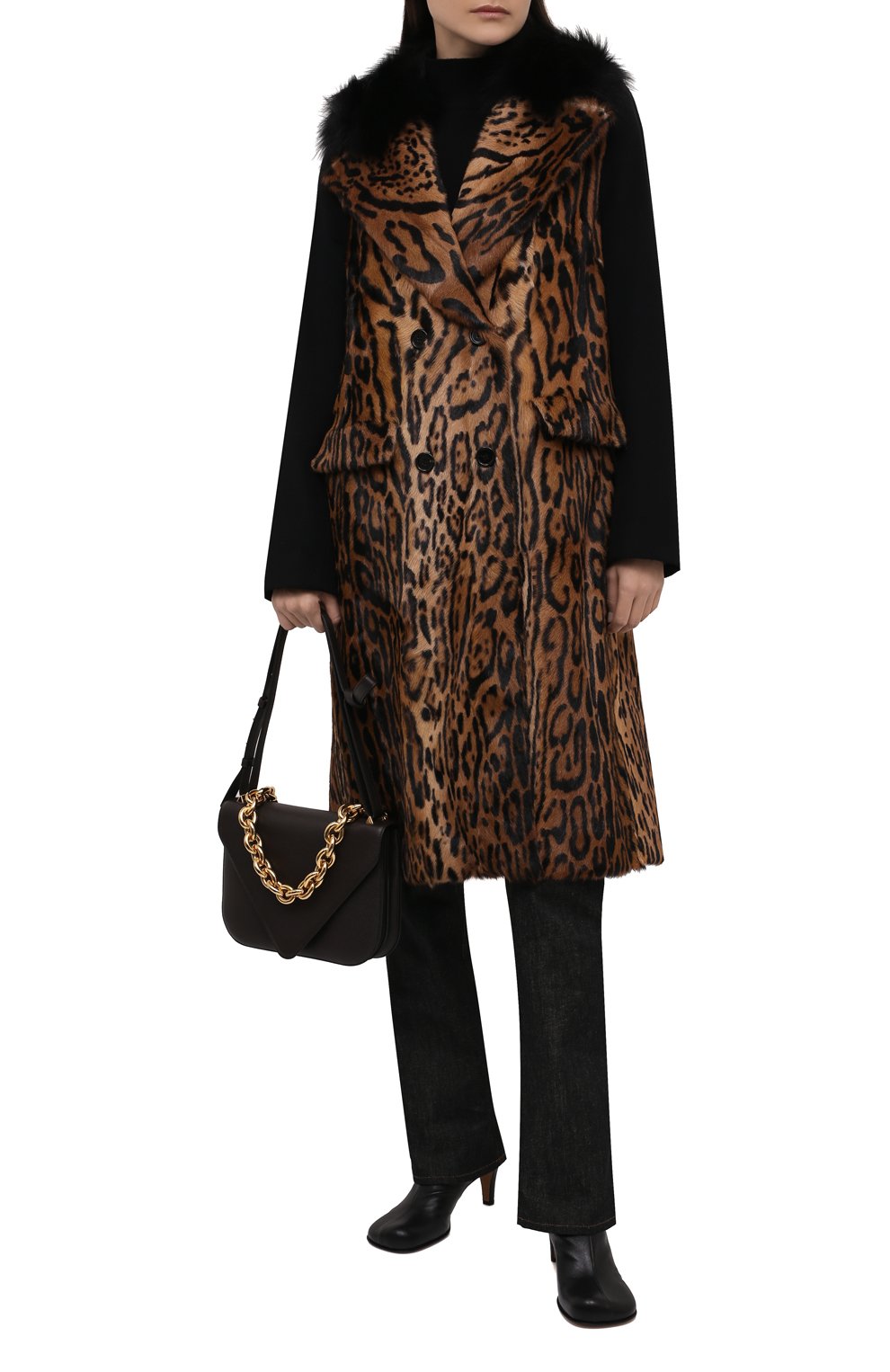 Женская комбинированное пальто DOLCE & GABBANA леопардового цвета, арт. F0AU0F/GEW00 | Фото 2 (Женское Кросс-КТ: Мех; Материал внешний: Шерсть, Натуральный мех; Рукава: Длинные; Стили: Гламурный; Длина (верхняя одежда): До колена; Материал подклада: Синтетический материал)