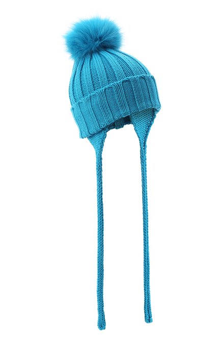 Детского шерстяная шапка с меховым помпоном CATYA голубого цвета, арт. 024636/A | Фото 1 (Материал: Шерсть, Текстиль; Региональные ограничения белый список (Axapta Mercury): RU)