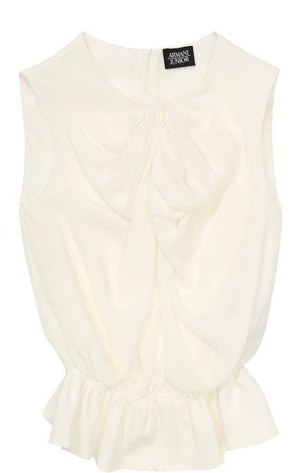 Детское шелковая блуза с оборками ARMANI JUNIOR белого цвета, арт. 6Y3H31/3N1NZ/4A-10A | Фото 1 (Материал внешний: Шелк; Статус проверки: Проверено, Проверена категория; Рукава: Без рукавов, Короткие)