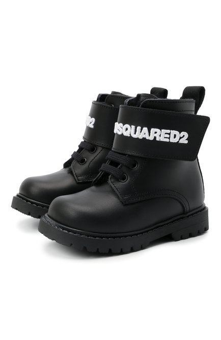Детские кожаные ботинки DSQUARED2 черного цвета, арт. 68534/RUNNER/18-27 | Фото 1 (Материал утеплителя: Натуральный мех; Материал внешний: Кожа; Длина стельки: 11,5)