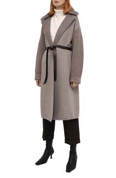 Женское пальто из шерсти и кашемира MANZONI24 серого цвета, арт. 19M523-DB1VXL13/40-46 | Фото 3 (Материал внешний: Шерсть, Кашемир; Рукава: Длинные; Длина (верхняя одежда): До колена; 1-2-бортные: Однобортные; Стили: Кэжуэл)