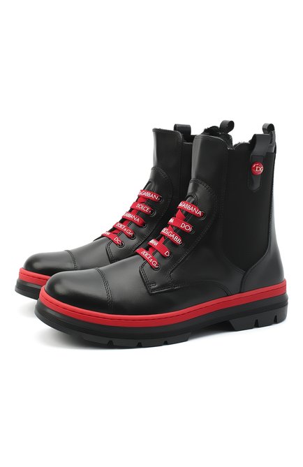Детские кожаные ботинки DOLCE & GABBANA черного цвета, арт. D10969/A1889/37-39 | Фото 1 (Материал утеплителя: Натуральный мех; Материал внешний: Кожа; Региональные ограничения белый список (Axapta Mercury): RU; Длина стельки: 24,3)