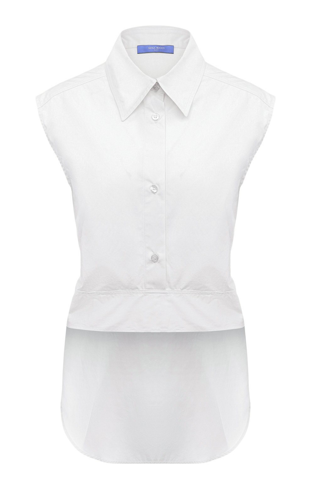 Женская хлопковая рубашка NINA RICCI белого цвета, арт. 23PCT0003C00539 | Фото 1 (Принт: Без принта; Региональные ограничения белый список (Axapta Mercury): Не проставлено; Женское Кросс-КТ: Рубашка-одежда; Материал сплава: Проставлено; Нос: Не проставлено; Материал внешний: Хлопок; Драгоценные камни: Проставлено; Стили: Кэжуэл)