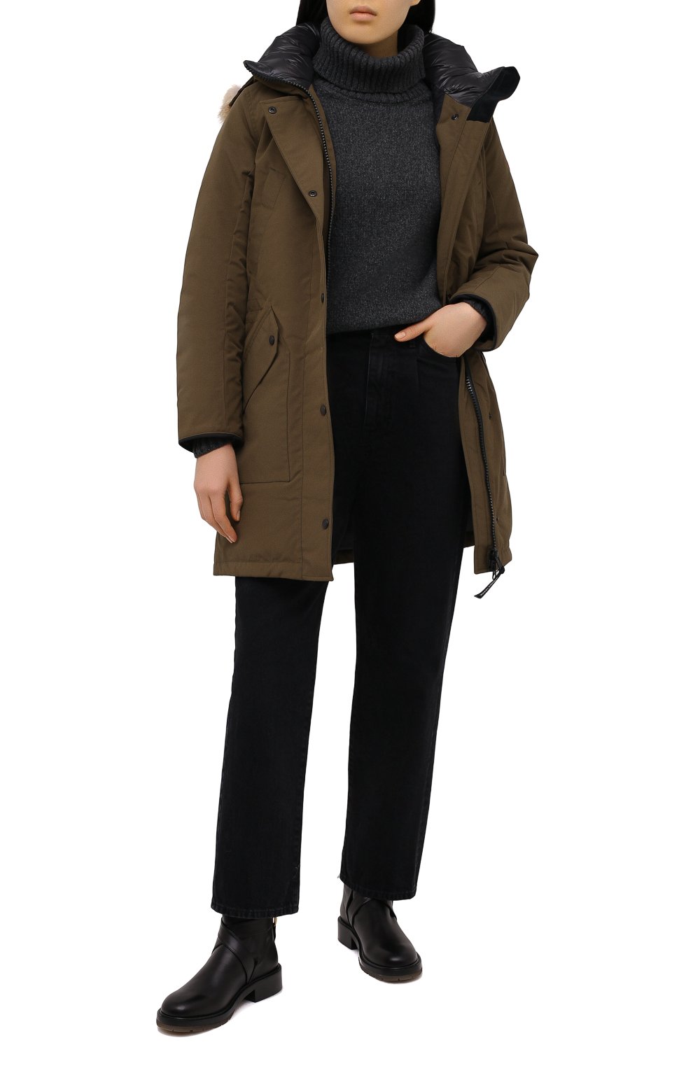 Женская пуховая парка CANADA GOOSE хаки цвета, арт. 6555L | Фото 2 (Кросс-КТ: Куртка; Рукава: Длинные; Длина (верхняя одежда): До середины бедра; Материал внешний: Синтетический материал; Стили: Спорт-шик; Материал утеплителя: Пух и перо)