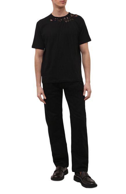 Мужская хлопковая футболка SAINT LAURENT черного цвета, арт. 683816/Y2ZJ2 | Фото 2 (Рукава: Короткие; Материал внешний: Хлопок; Длина (для топов): Стандартные; Принт: Без принта; Стили: Гранж, Панк)