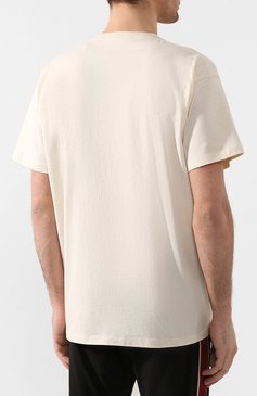 Мужская хлопковая футболка RAF SIMONS бежевого цвета, арт. 201-121-19001 | Фото 4 (Рукава: Короткие; Стили: Гранж; Принт: С принтом; Длина (для топов): Удлиненны�е; Материал внешний: Хлопок)