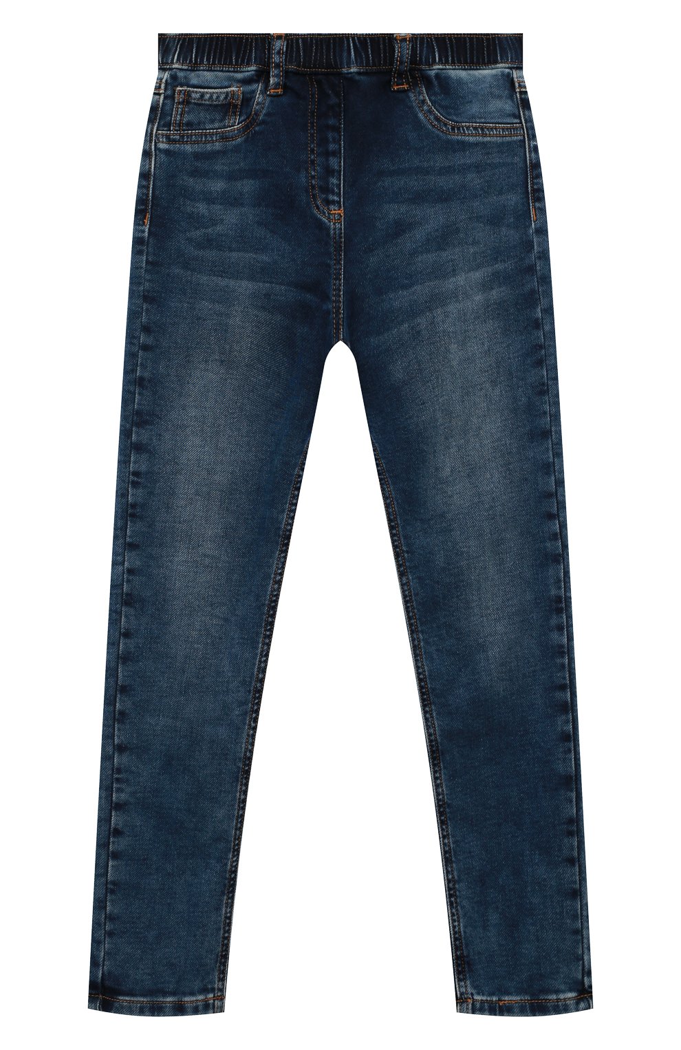 Детские джинсы MONNALISA синего цвета, арт. 170404 | Фото 1 (Детали: На резинке; Материал внешний: Хлопок)