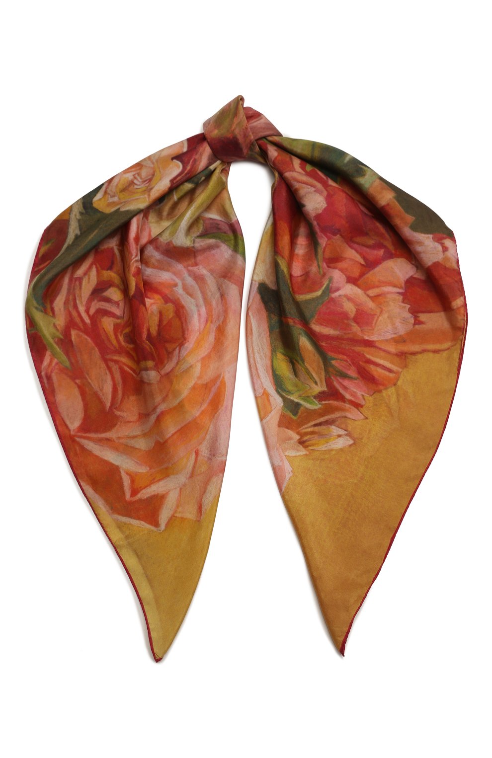 Женский шелковый платок розы GOURJI разноцветного цвета, арт. T23ROSE7R/1 | Фото 1 (Принт: С принтом; Материал: Текстиль, Шелк)