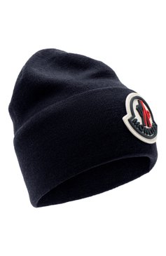 Мужская шерстяная шапка MONCLER темно-синего цвета, арт. F2-091-9Z736-00-A9526 | Фото 1 (Материал: Текстиль, Шерсть; Кросс-КТ: Трикотаж)