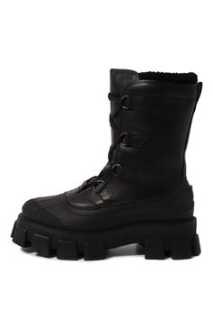 Мужские кожаные сапоги PRADA черного цвета, арт. 2UE014-3A6N-F0002-A000 | Фото 4 (Каблук высота: Высокий; Материал внешний: Кожа; Материал утеплителя: Натуральный мех; Мужское Кросс-КТ: зимние сапоги, Сапоги-обувь; Подошва: Массивная)