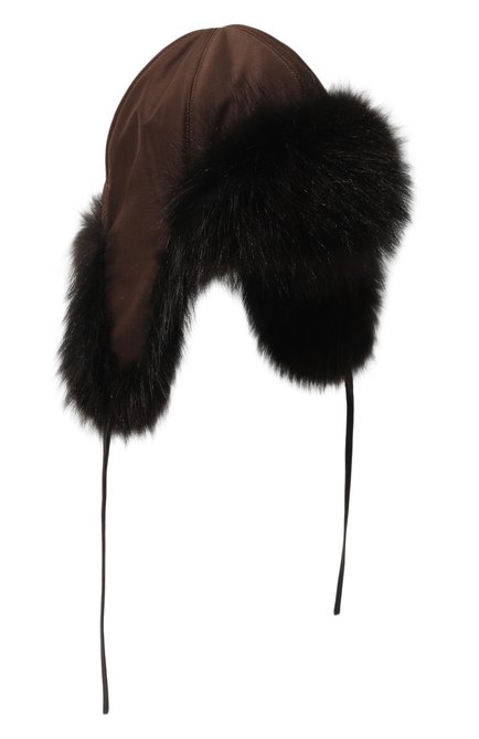 Мужская шапка-ушанка джими с отделкой из меха енота FURLAND коричневого цвета, арт. 0208913910001300005 | Фото 1 (Материал: Текстиль, Натуральный мех)