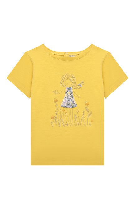 Детская хлопковая футболка IL GUFO желтого цвета, арт. P22TS354M0014/2A-4A | Фото 1 (Материал внешний: Хлопок; Рукава: Короткие; Девочки Кросс-КТ: футболка-одежда; Ростовка одежда: 18 мес | 86 см, 2 года | 92 см, 3 года | 98 см)