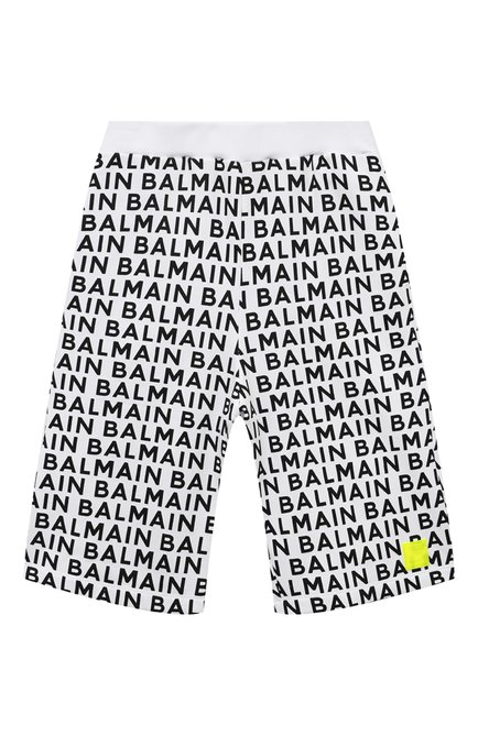 Детские хлопковые шорты BALMAIN черно-белого цвета, арт. BU6Q29 | Фото 1 (Материал внешний: Хлопок; Нос: Не проставлено; Материал сплава: Проставлено)