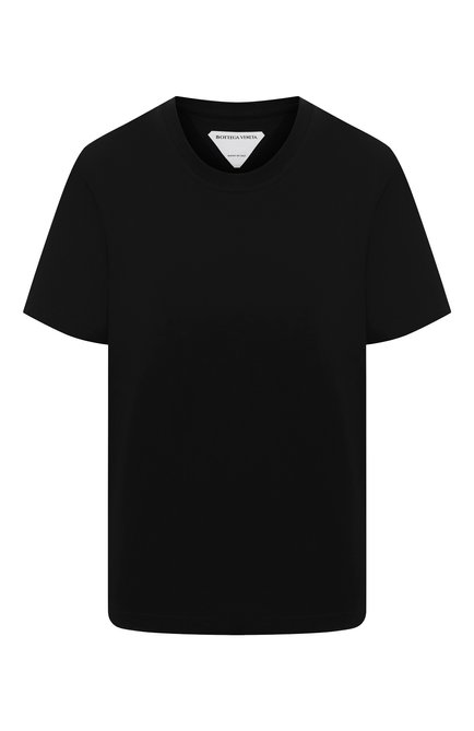 Женская хлопковая футболка BOTTEGA VENETA черного цвета, арт. 649060/VF1U0 | Фото 1 (Материал внешний: Хлопок; Длина (для топов): Стандартные; Принт: Без принта; Стили: Кэжуэл; Женское Кросс-КТ: Футболка-одежда; Рукава: Короткие; Региональные ограничения белый список (Axapta Mercury): RU)