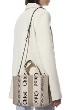 Женский сумка-тоут woody mini CHLOÉ бежевого цвета, арт. CHC22SS397G42 | Фото 6 (Сумки-технические: Сумки-шопперы; Размер: mini; Ремень/цепочка: На ремешке; Материал: Текстиль)