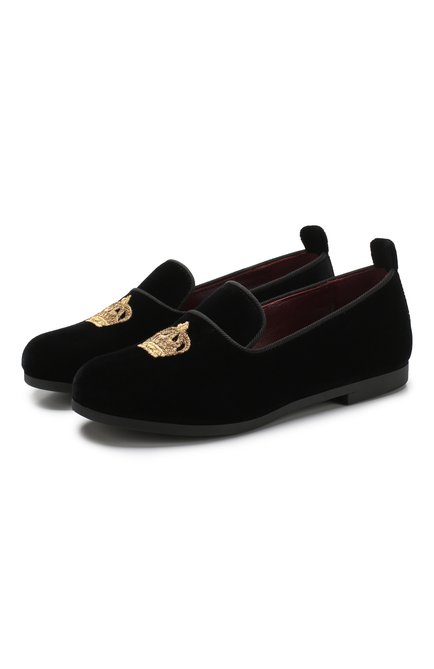 Детские текстильные слиперы DOLCE & GABBANA черного цвета, арт. DA0687/AE173/24-28 | Фото 1 (Материал внутренний: Текстиль, Натуральная кожа; Статус проверки: Проверено, Проверена категория; Материал внешний: Текстиль; Мальчики Кросс-КТ: лоферы)