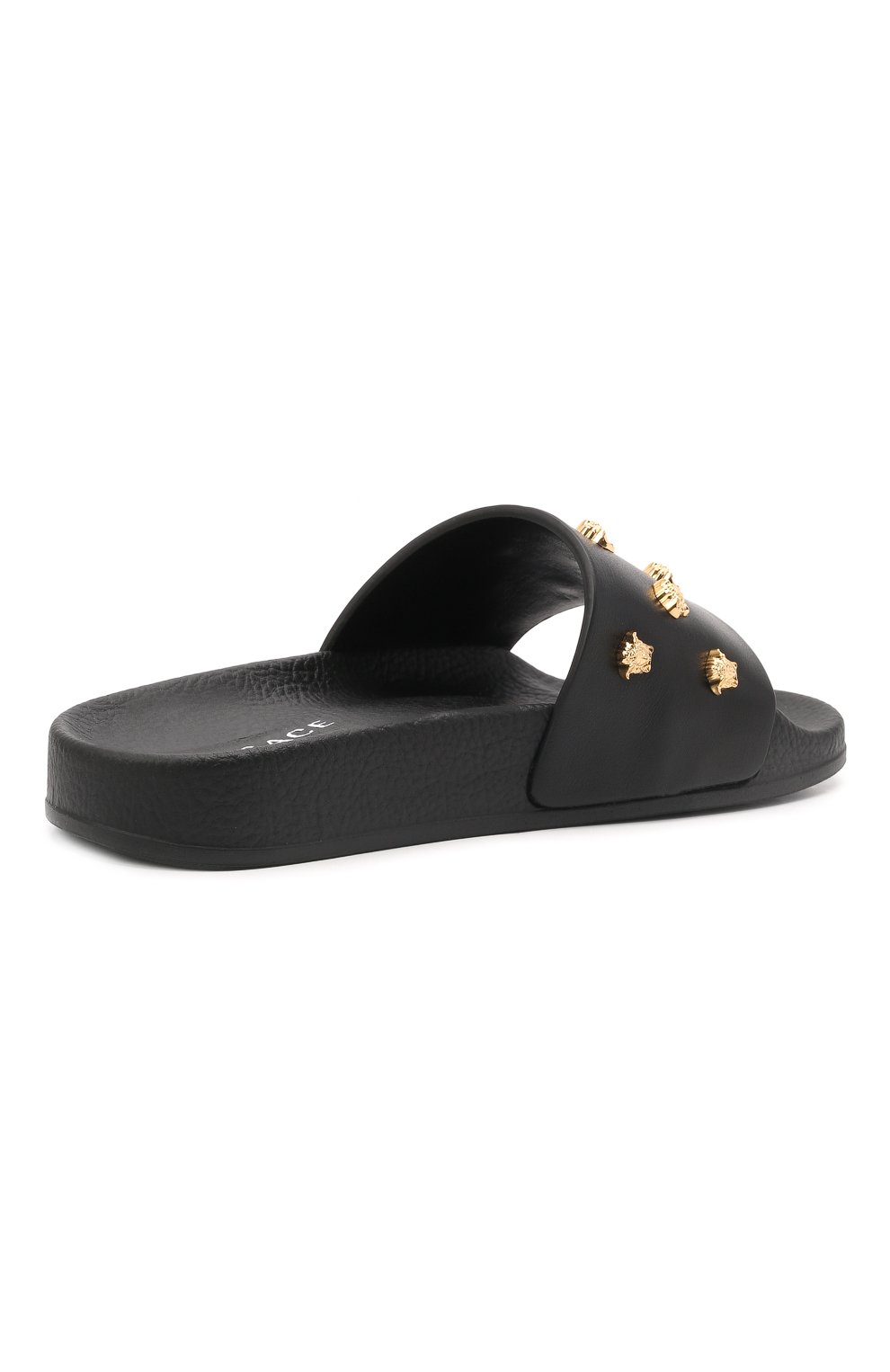 Детский кожаные шлепанцы VERSACE черного цвета, арт. 1000470/1A00138/35-38 | Фото 3 (Региональные ограничения белый список (Axapta Mercury): RU; Материал сплава: Проставлено; Нос: Не проставлено)