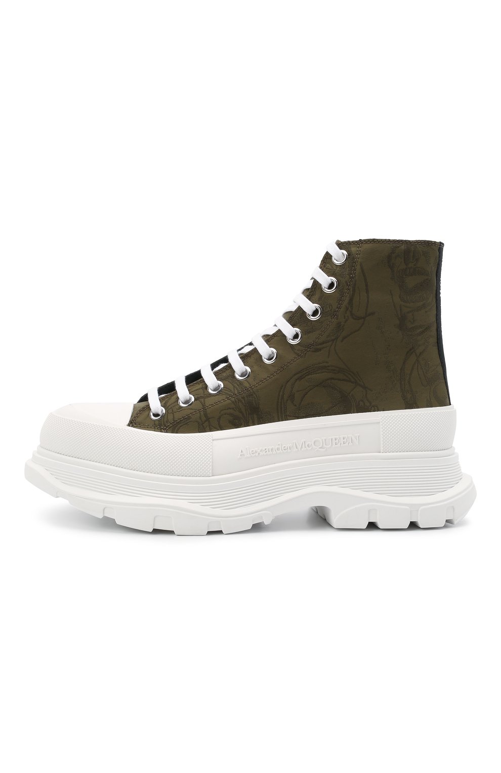 Мужские текстильные ботинки tread slick ALEXANDER MCQUEEN хаки цвета, арт. 662678/W4QQ1 | Фото 3 (Материал внешний: Текстиль; Каблук высота: Высокий; Мужское Кросс-КТ: Ботинки-обувь; Материал внутренний: Натуральная кожа; Материал утеплителя: Без утеплителя; Подошва: Массивная; Длина стельки: 27,3, 28,7, 29,3, 26,0, 26,6, 28,0, 28,3, 29,0, 30,0)