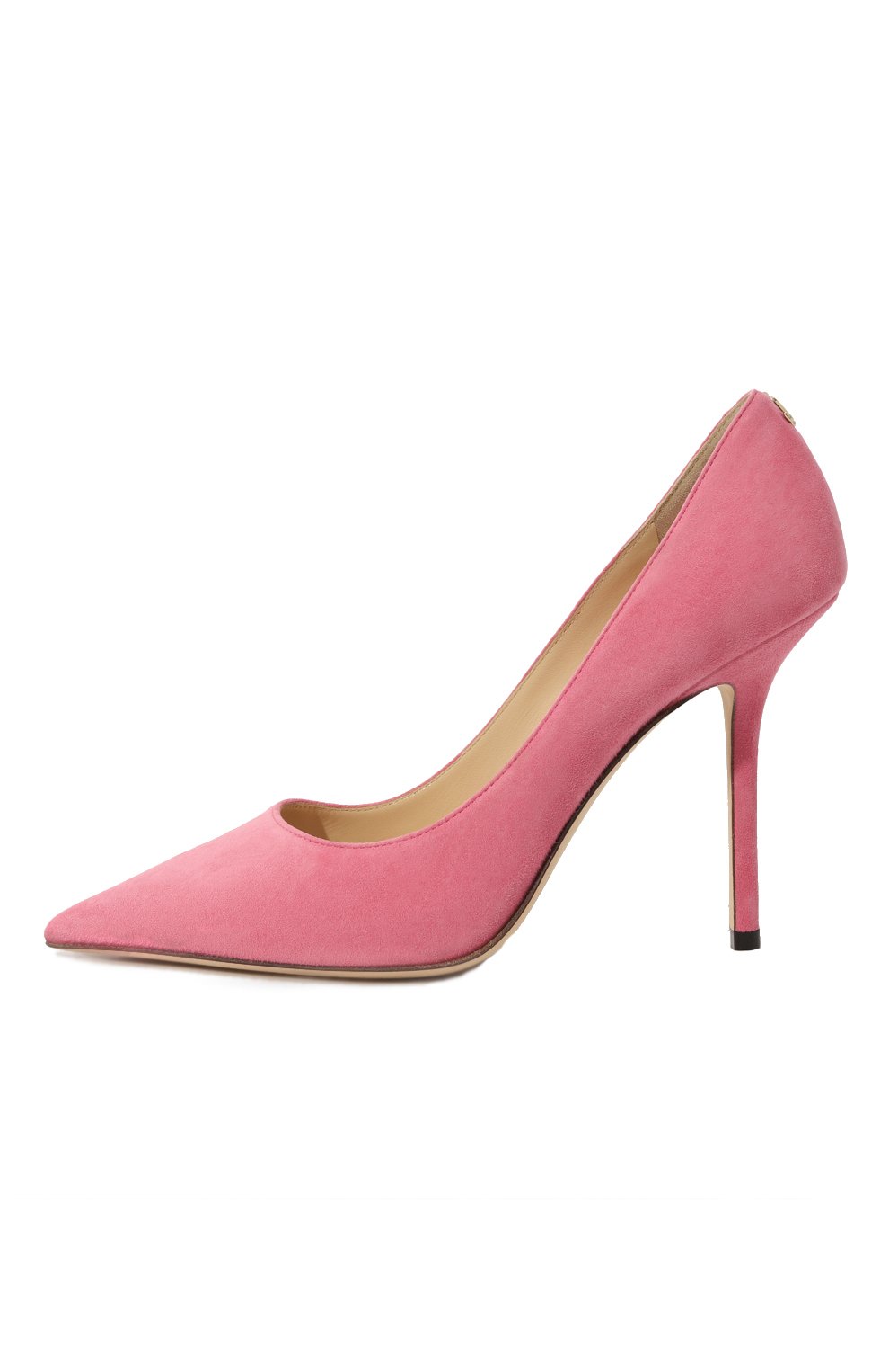 Женские замшевые туфли love 100 JIMMY CHOO розового цвета, арт. L0VE 100/BWJ | Фото 4 (Каблук высота: Высокий; Материал внутренний: Натуральная кожа; Материал сплава: Проставлено; Каблук тип: Шпилька; Подошва: Плоская; Драгоценные камни: Проставлено; Материал внешний: Замша)