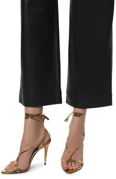 Женские кожаные босоножки TOM FORD золотого цвета, арт. W3005T-LCL224 | Фото 3 (Каблук высота: Высокий; Материал внутренний: Натуральная кожа; Каблук тип: Шпилька; Подошва: Плоская)