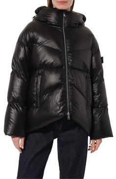 Женский пуховик ADD черного цвета, арт. 8AW141C | Фото 3 (Рукава: Длинные; Длина (верхняя одежда): До середины бедра; Материал внешний: Синтетический материал; Кросс-КТ: Пуховик; Материал сплава: Проставлено; Материал подклада: Синтетический материал; Драгоценные камни: Проставлено; Материал утеплителя: Пух и перо; Стили: Кэжуэл)