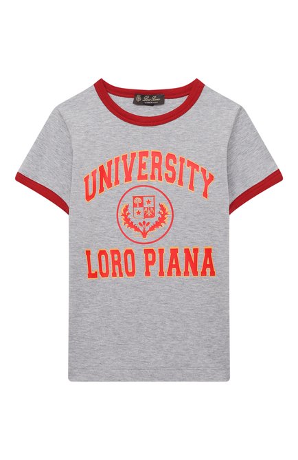 Детская хлопковая футболка LORO PIANA серого цвета по цене 28300 руб., арт. FAM2323 | Фото 1