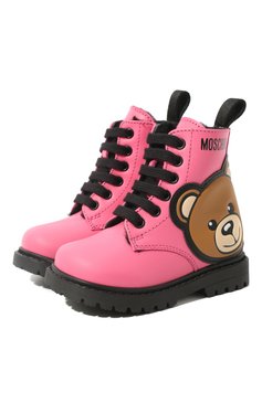 Детские кожаные ботинки MOSCHINO розового цвета, арт. 68800 VAR.3/18-27 | Фото 1 (Материал утеплителя: Натуральный мех; Материал сплава: Проставлено; Нос: Не проставлено)