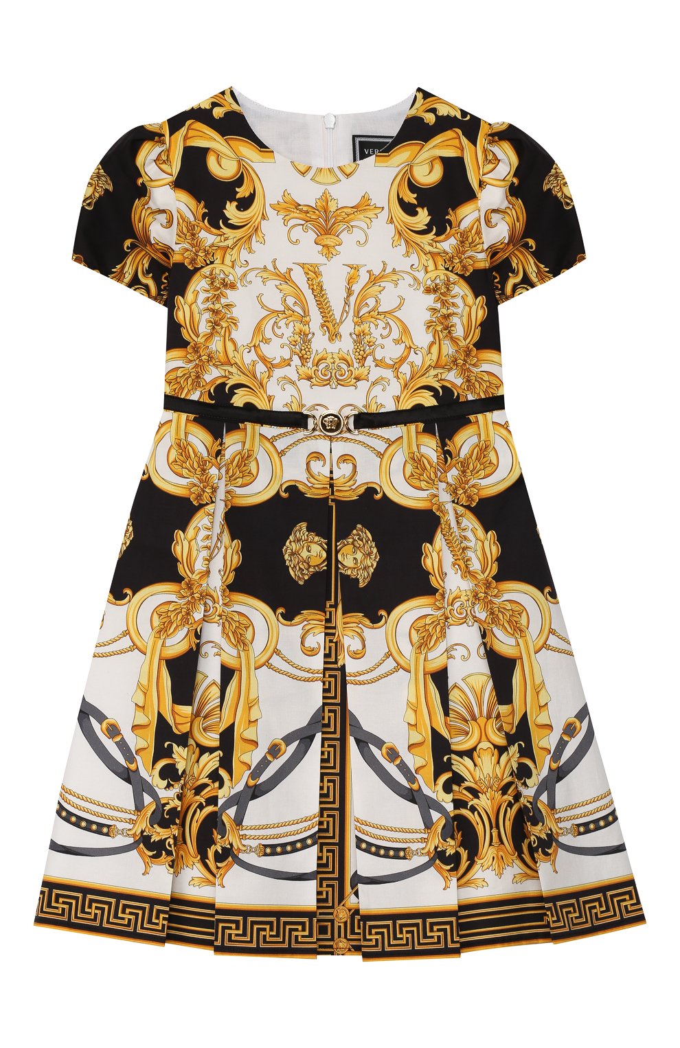 Детское хлопковое платье VERSACE разноцветного цвета, арт. YC000233/A233326/4A-6A | Фото 1 (Рукава: Короткие; Случай: Повседневный; Материал внешний: Хлопок; Девочки Кросс-КТ: Платье-одежда; Материал подклада: Хлопок)