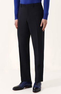 Мужские шерстяные брюки прямого кроя BRIONI темно-синего цвета, арт. RPL210/P3AE0/M0ENA | Фото 3 (Материал внешний: Шерсть; Длина (брюки, джинсы): Стандартные; Стили: Классический; Случай: Формальный; Материал подклада: Купро; Статус проверки: Проверена категория)