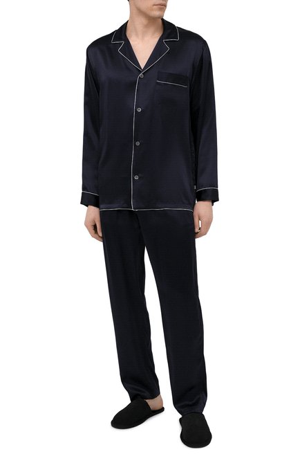 Мужская шелковая пижама ZIMMERLI темно-синего цвета, арт. 6000-75130 | Фото 2 (Длина (для топов): Стандартные; Материал внешний: Шелк; Длина (брюки, джинсы): Стандартные; Рукава: Длинные; Кросс-КТ: домашняя одежда)
