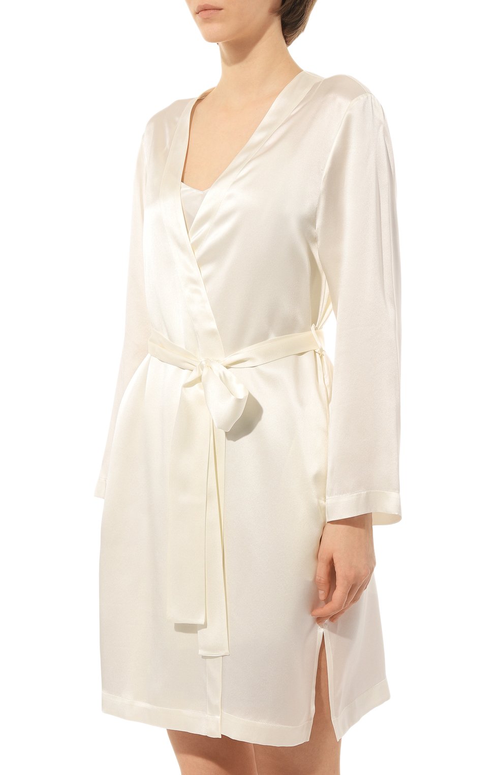 Женский шелковый халат LUNA DI SETA белого цвета, арт. VLST08009 | Фото 3 (Материал внешний: Шелк)