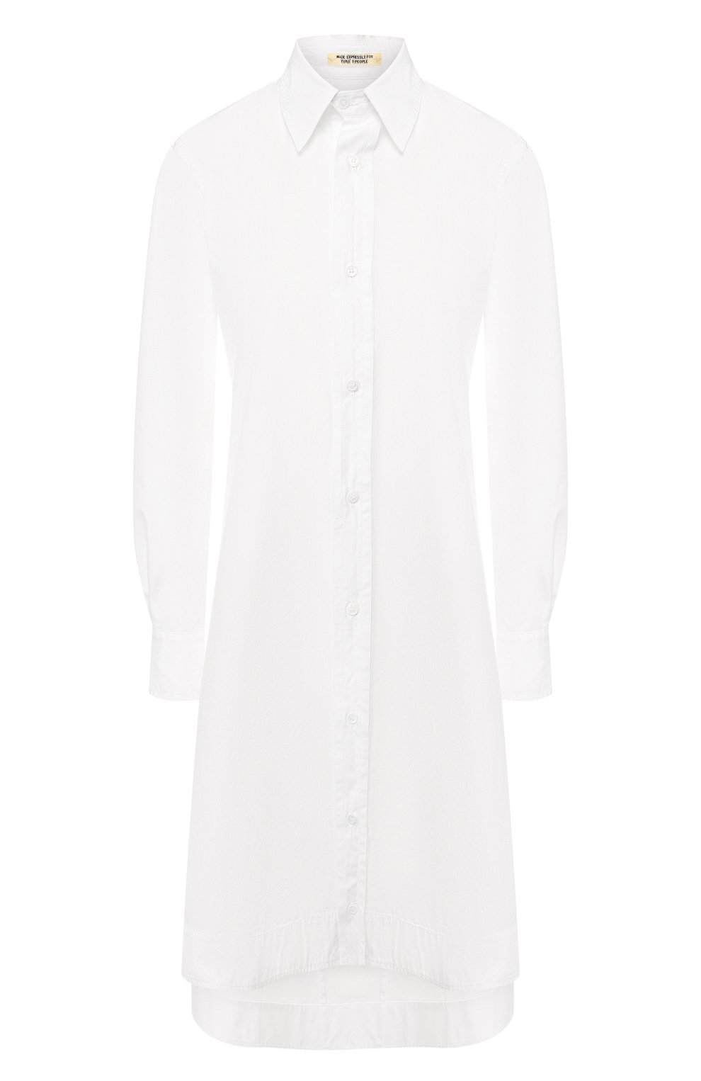 Женская хлопковая рубашка YOHJI YAMAMOTO белого цвета, арт. FS-D53-001 | Фото 1 (Рукава: Длинные; Принт: Без принта; Женское Кросс-КТ: Рубашка-одежда; Длина (для топов): Удлиненные; Материал внешний: Хлопок; Статус проверки: Проверена категория)