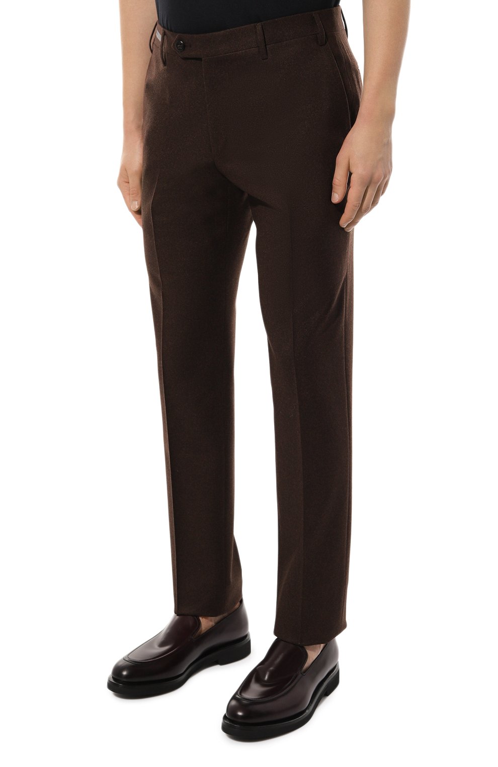 Мужские шерстяные брюки CORNELIANI коричневого цвета, арт. 925B01-3818117 | Фото 3 (Материал внеш ний: Шерсть; Длина (брюки, джинсы): Стандартные; Случай: Повседневный; Материал сплава: Проставлено; Драгоценные камни: Проставлено; Стили: Кэжуэл)