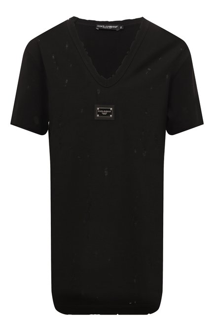 Женская хлопковая футболка DOLCE & GABBANA черного цвета, арт. F8T69T/FU7EQ | Фото 1 (Драгоценные камни: Проставлено; Материал внешний: Хлопок; Рукава: Короткие; Длина (для топов): Стандартные; Материал сплава: Проставлено)