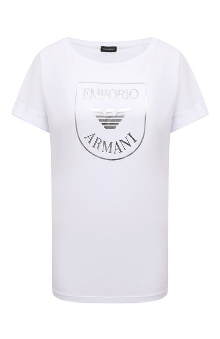Женская хлопковая футболка EMPORIO ARMANI белого цвета, арт. 164340/2R255 | Фото 1 (Материал внешний: Хлопок; Длина (для топов): Стандартные; Рукава: Короткие; Женское Кросс-КТ: Футболка-белье)